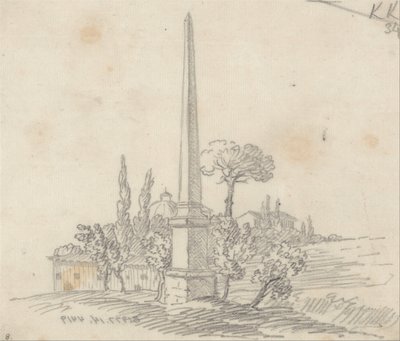 An Obelisk with Roofs and Trees in the Distance by John Robert Cozens